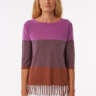 crew neck sweater with fringes at bottom