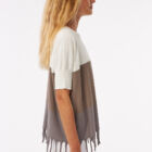 boat neck sweater with fringes at bottom