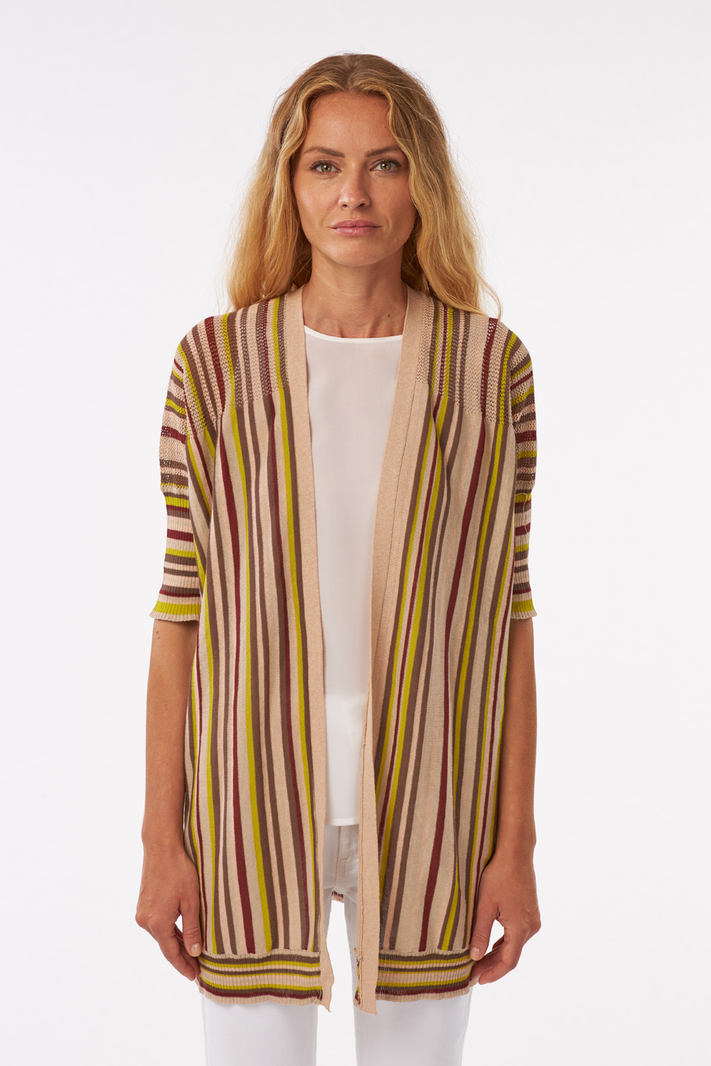 bottonless caban in cotton, multicolor stripes
