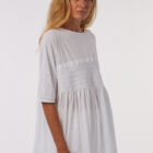 smocking stitch crew neck long t-shirt in cotton and linen