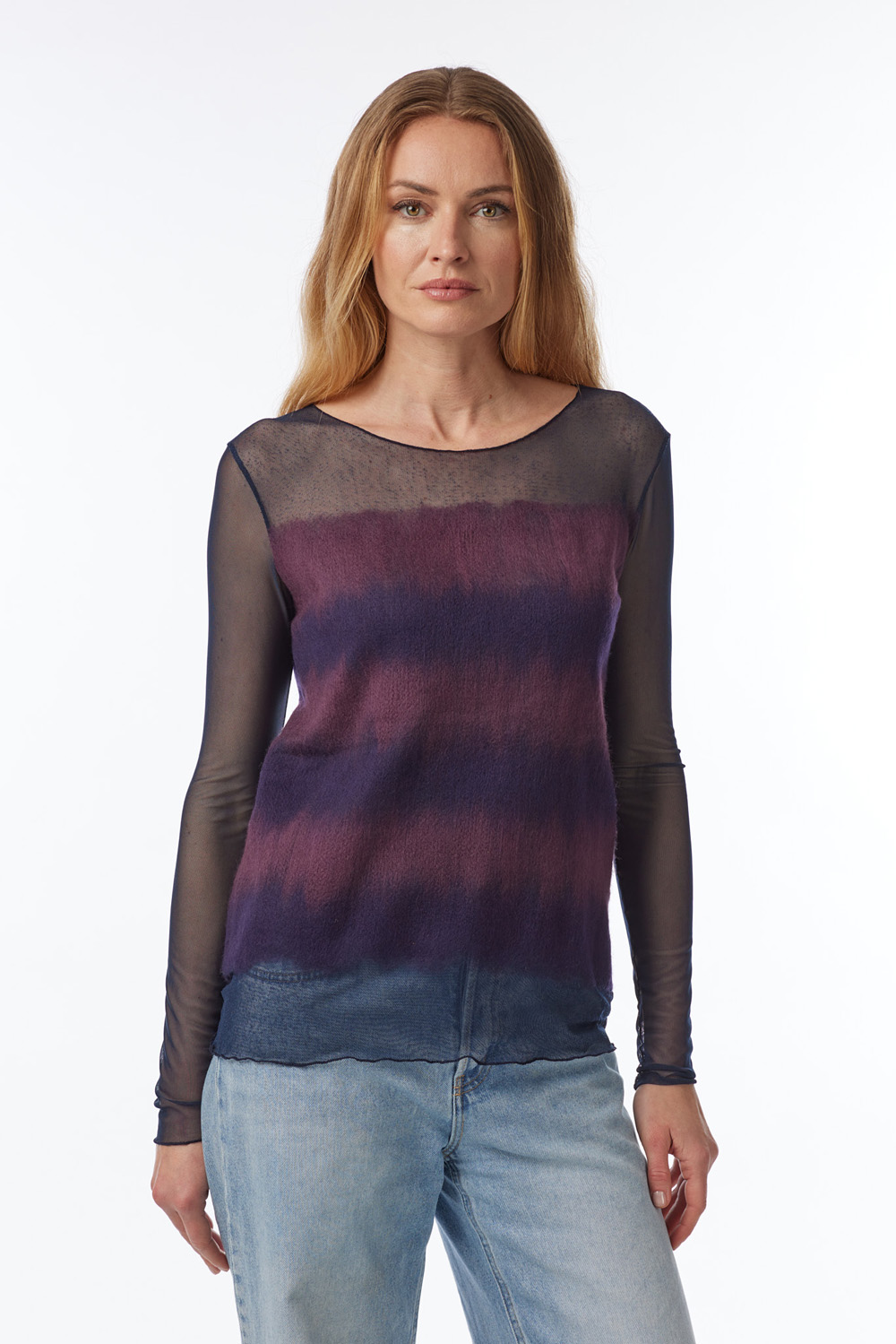 crew neck t-shirt in tulle with needle-punched motif