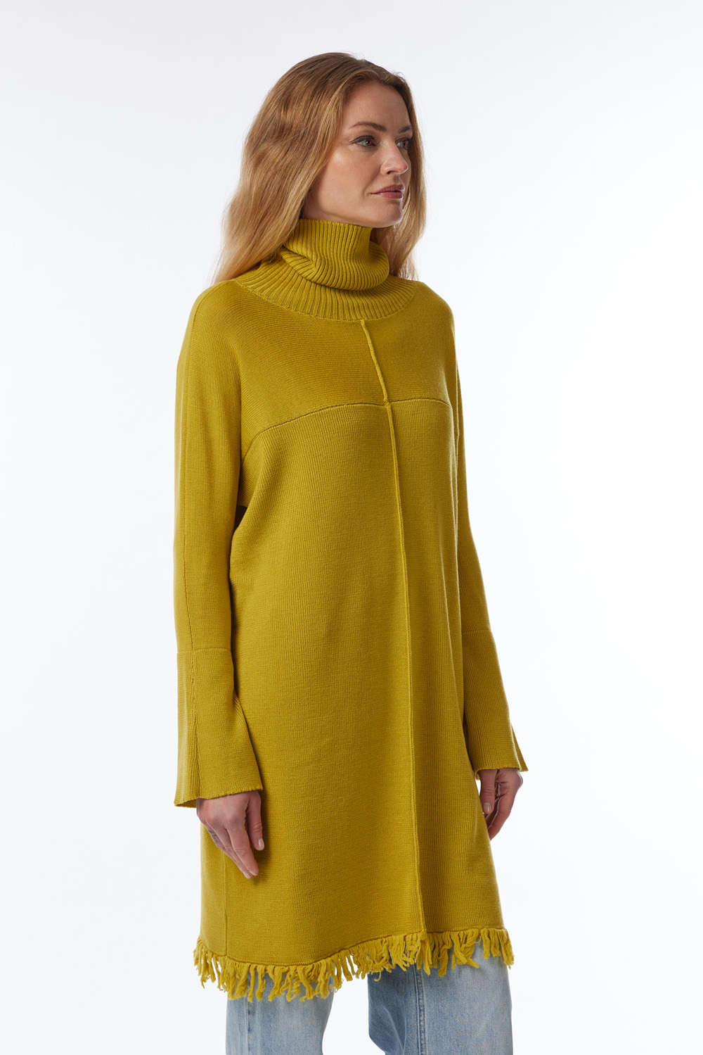 turtle neck dress in extrafine merino with large bell sleeves