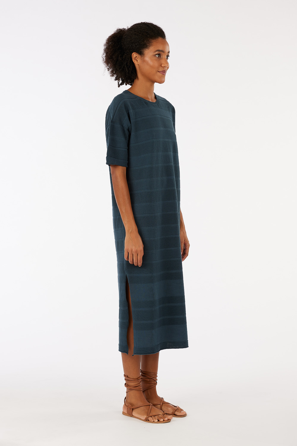 Long crew neck dress in 100% cotton