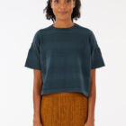 Cropped crew neck and short sleeves sweater in 100% cotton