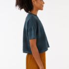 Cropped crew neck and short sleeves sweater in 100% cotton
