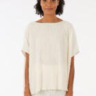 Oversized pleated viscose and polyester T-shirt
