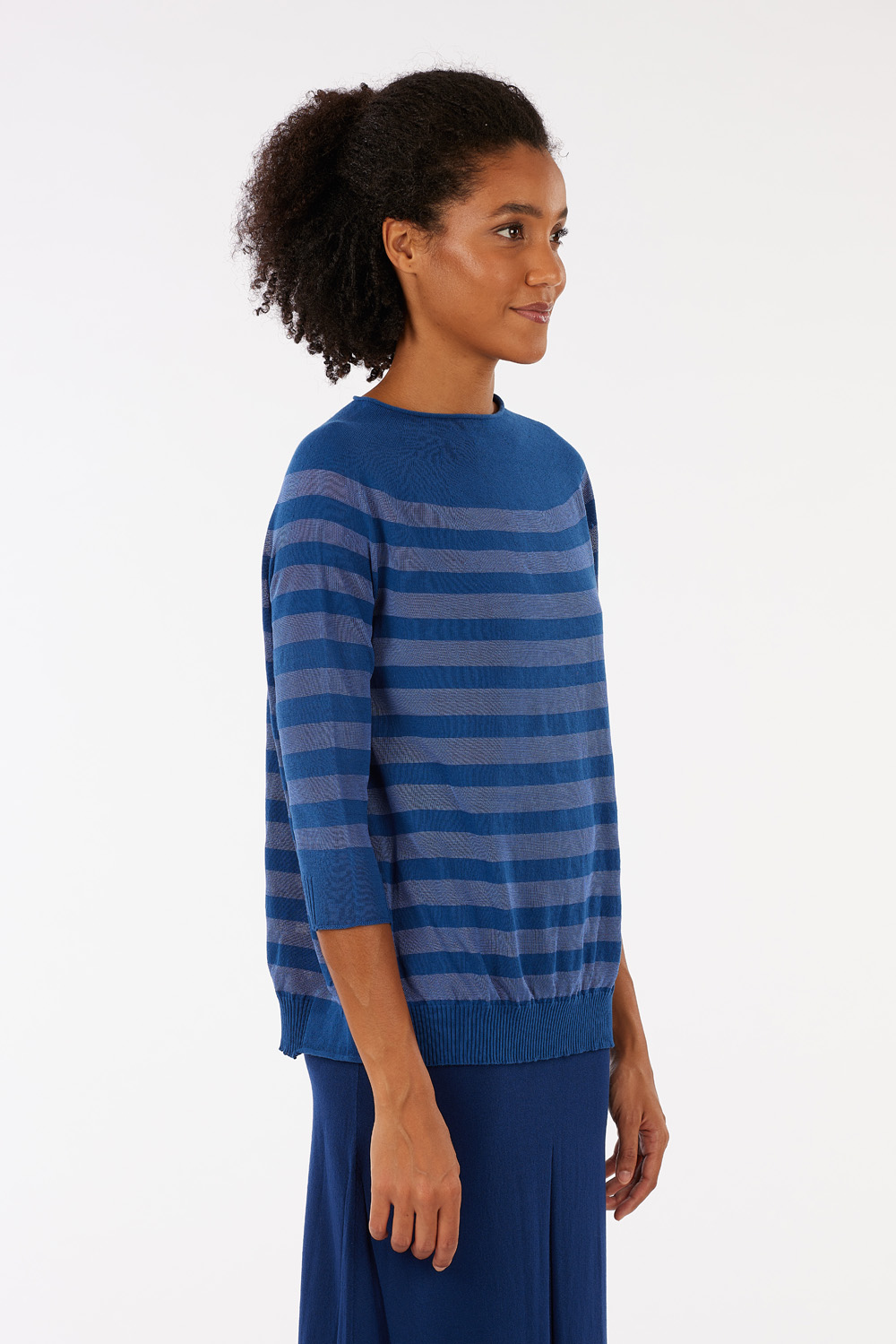 boat neck seamless striped sweater in mix shiny viscose and cotton